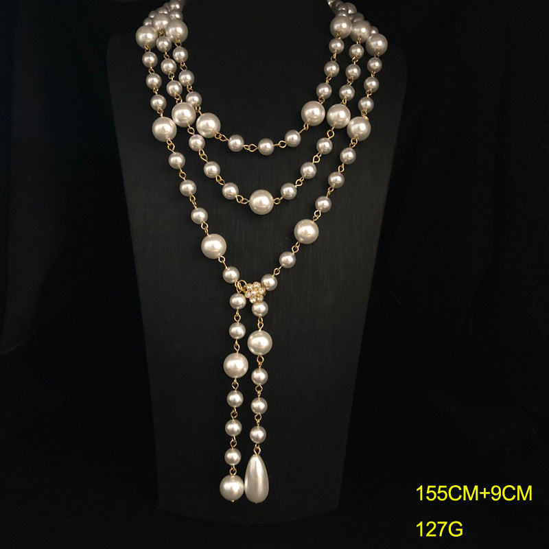 Glazed Glass Pearl Long Necklace