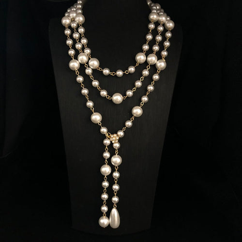 Glazed Glass Pearl Long Necklace